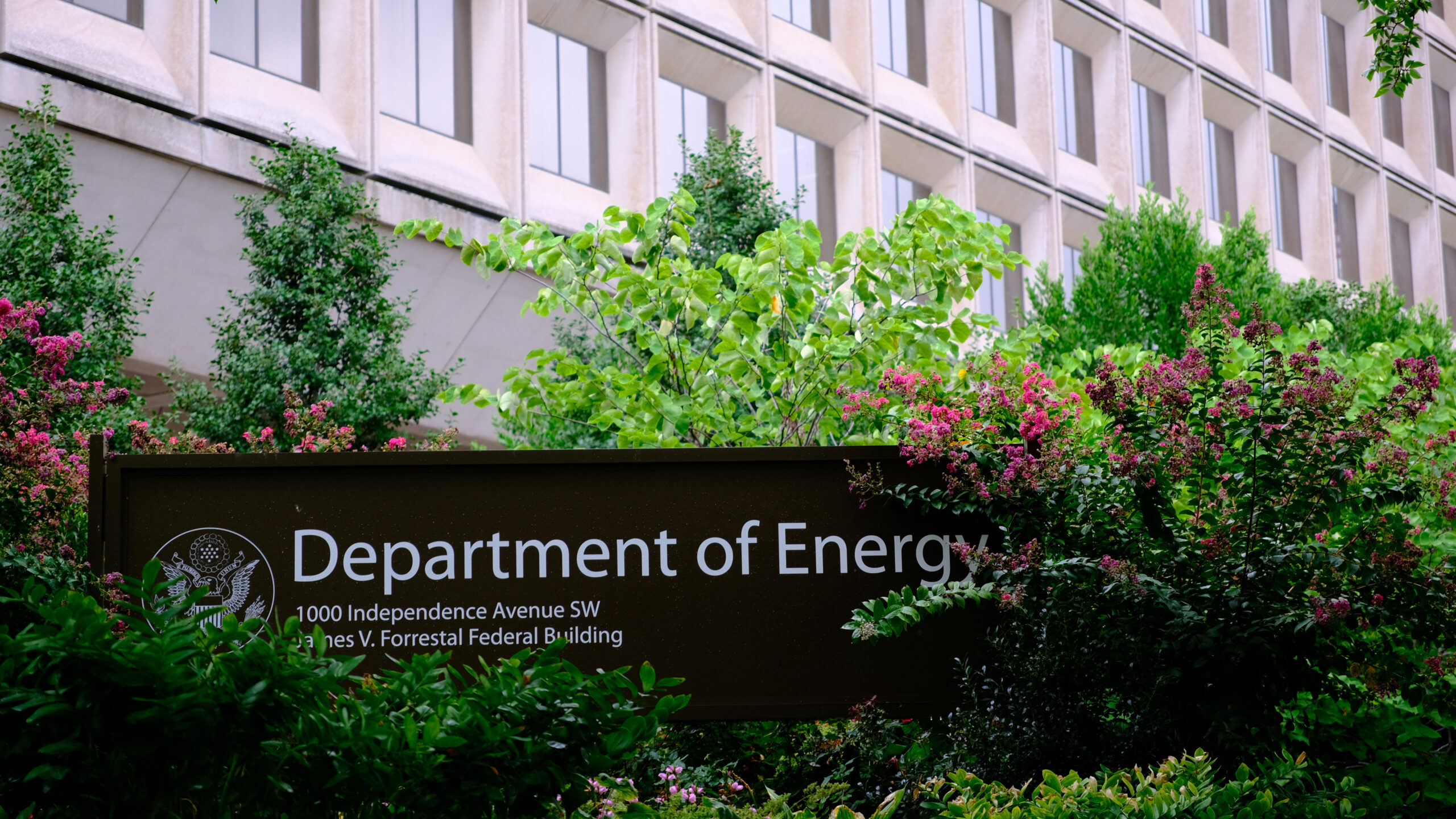 U.S. Department of Energy sign in front of the agency headquarters